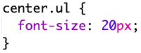 Assuming a class named "center" has been applied to multiple HTML elements on a webpage. Which of the following options can be used to change the font size of only the unordered lists that have been assigned to that class?